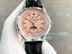 Replica Patek Philippe Moonphase Pink Dial Leather Band Watch 40MM